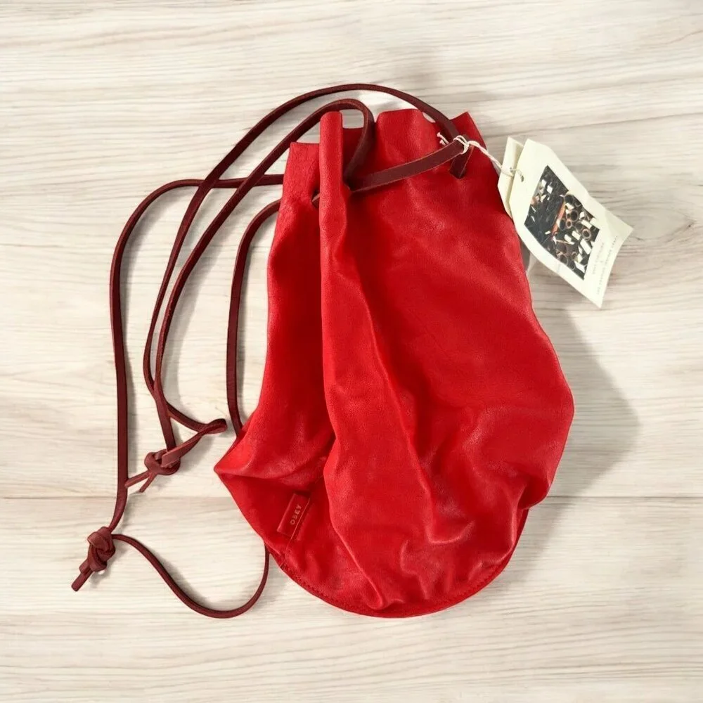 Rare NWT Obey x Los Angeles Leather Craft Rosyln Bucket Bag in Poppy Red